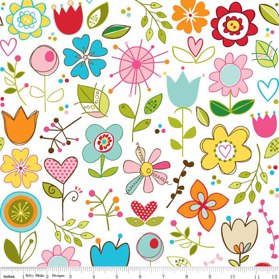 Sunny Happy Skies Fabric Large Floral On White From Riley Blake Designs ...